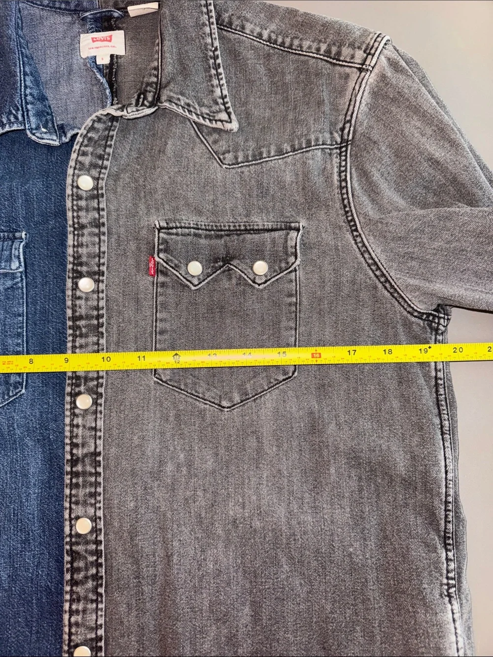 Levi's Barstow Two-Tone Denim Western Button-Down Shirt Blue & Gray Size S